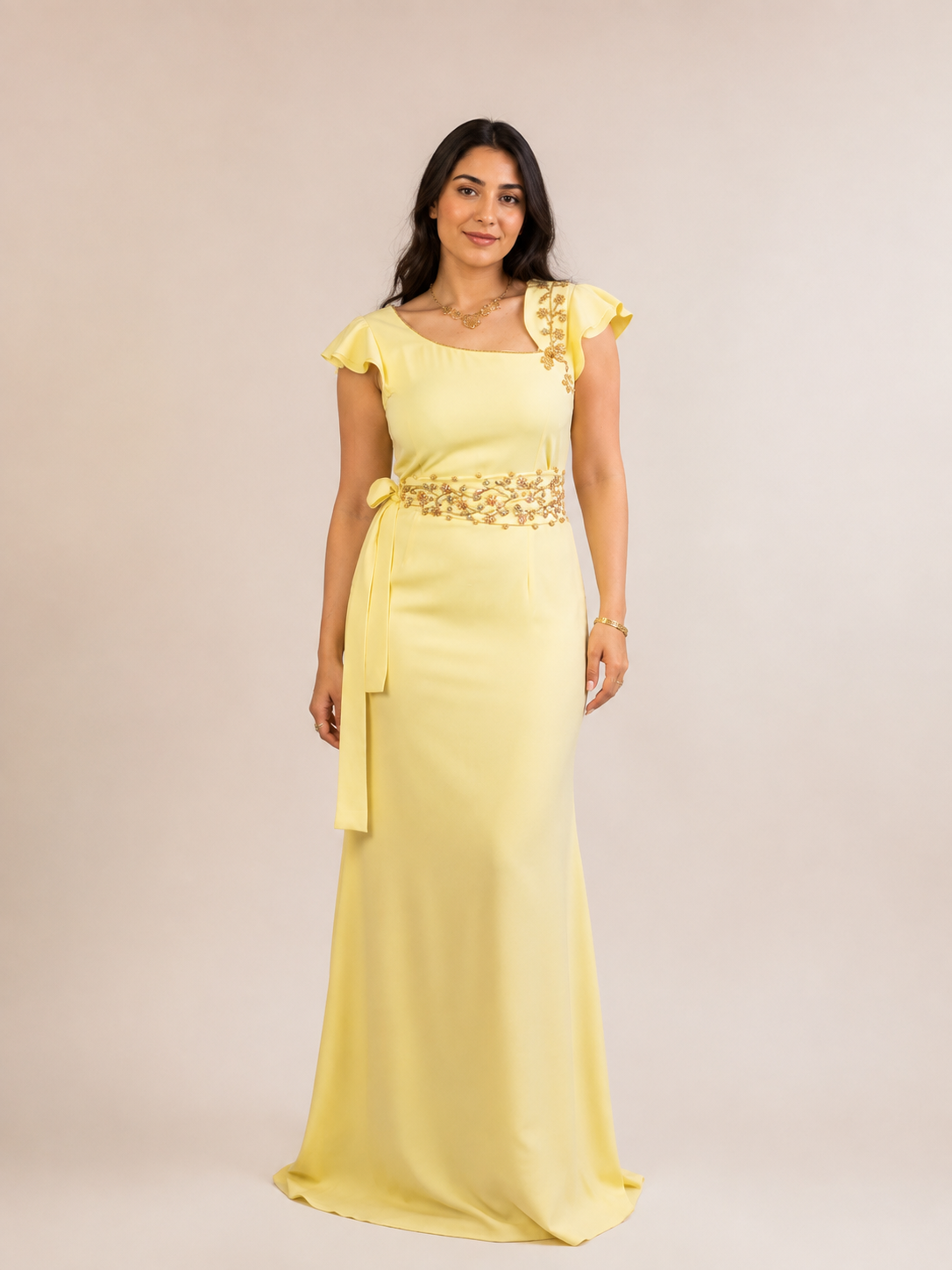 Robe Éclat — taille brodée — Jaune pastel, photo 1