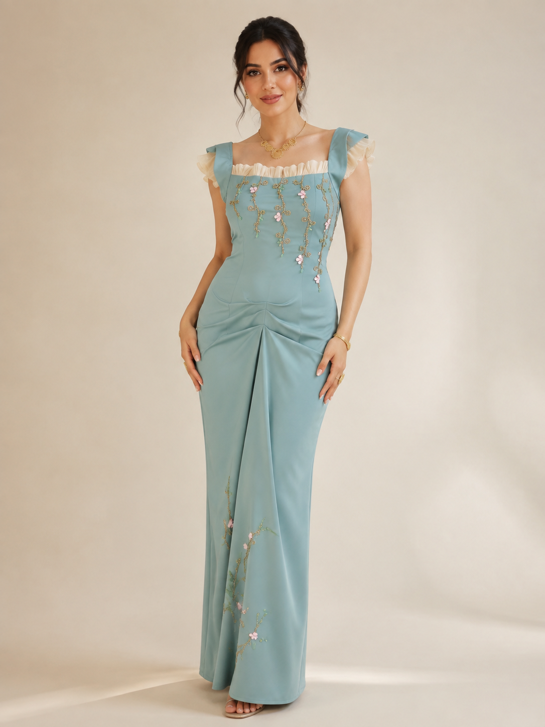 Robe Florale — volants et broderies — Lagon, photo 1